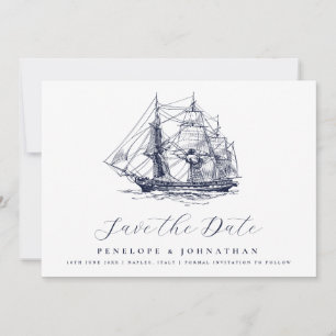 Reserve A Data Ilustração de Navio Vintage Elegante Casamento