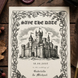Reserve A Data Ilustração em Preto e Branco de Castelo Medieval