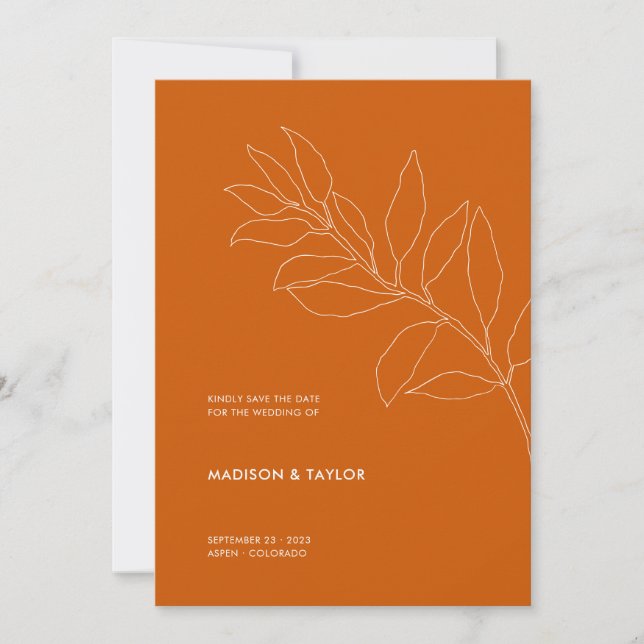 Reserve A Data Ilustração Floral Botânica Laranja Queimada Modern (Frente)