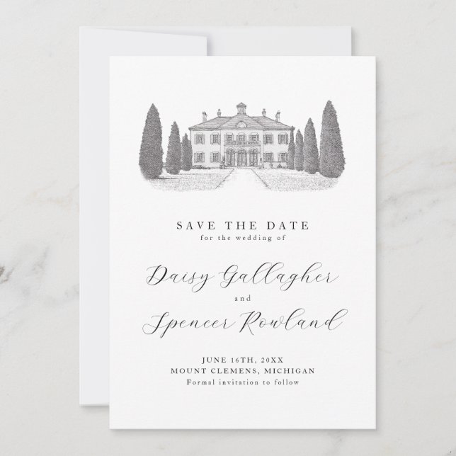 Reserve A Data Ilustração Simples de Local de Casamento Elegante  (Frente)
