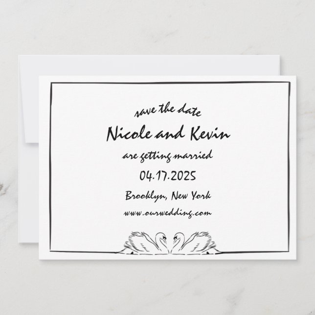 Reserve A Data Ilustração simples do Cisne manuscrito de Eterno (Frente)