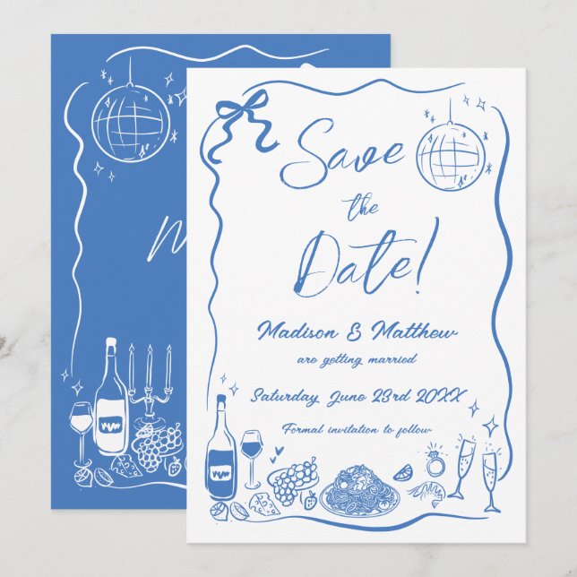 Reserve A Data Ilustrações Desenhadas À Mão Casamento de Portas E (Frente/Verso)