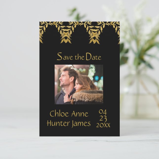 Reserve A Data Imagem Chic Contemporânea Dourada Elegante (Em pé/Frente)