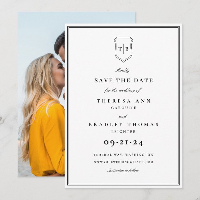 Reserve A Data Imagem de Paixão Preto do Monograma Elegante Salva (Frente/Verso)