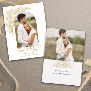 Reserve A Data Imagem de Rosa de Desenho de Mão Dourada Elegante