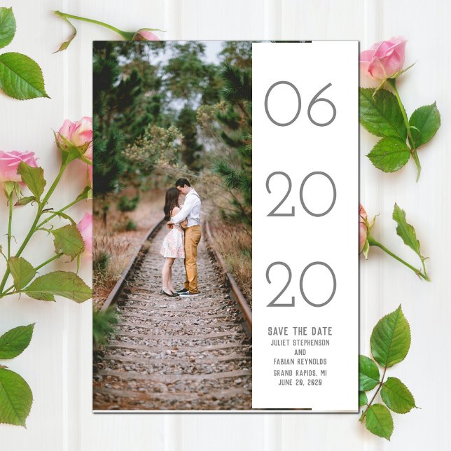 Reserve A Data Imagem do Lado Elegante - Salvar a Data | Branco (Elegant Side Swept Photo Save the Date - White)