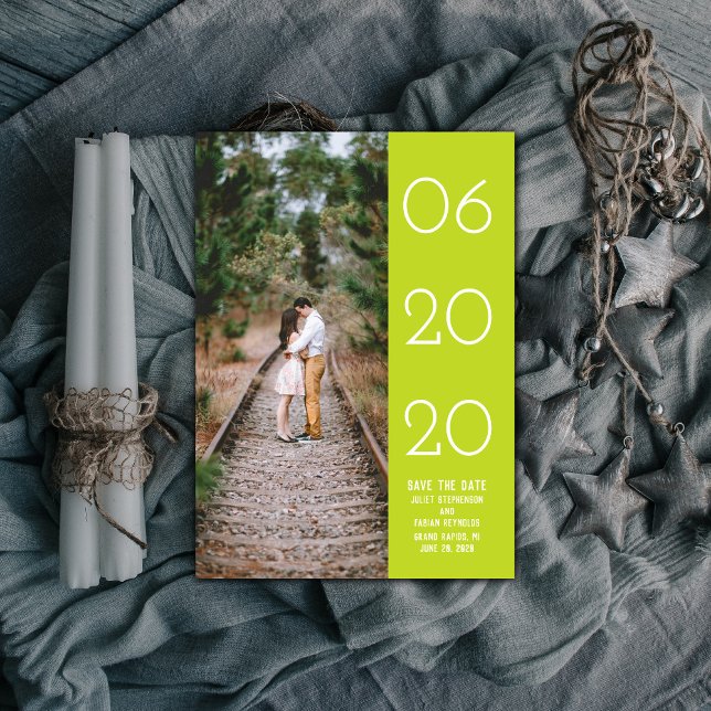 Reserve A Data Imagem do Lado Elegante - Salvar a Data | Verde (Green Elegant Side Swept Photo Save the Date)