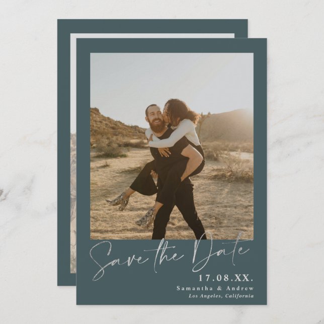 Reserve A Data Imagem elegante prata 2 fotos salvam a data (Frente/Verso)