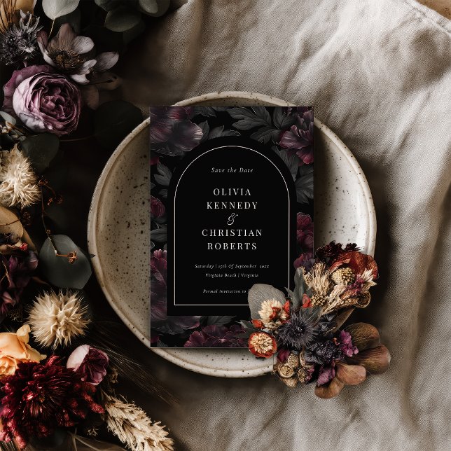 Reserve A Data Imagem Floral Romântica Elegante Dark Moody (Dark and Moody Save the Date )