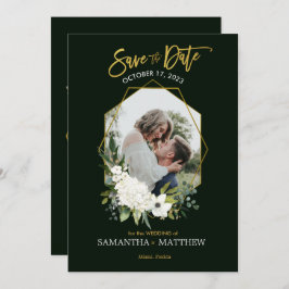 Reserve A Data Imagem Geométrica Dourada Floral Branca Elegante