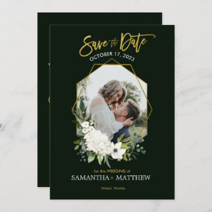 Reserve A Data Imagem Geométrica Dourada Floral Branca Elegante