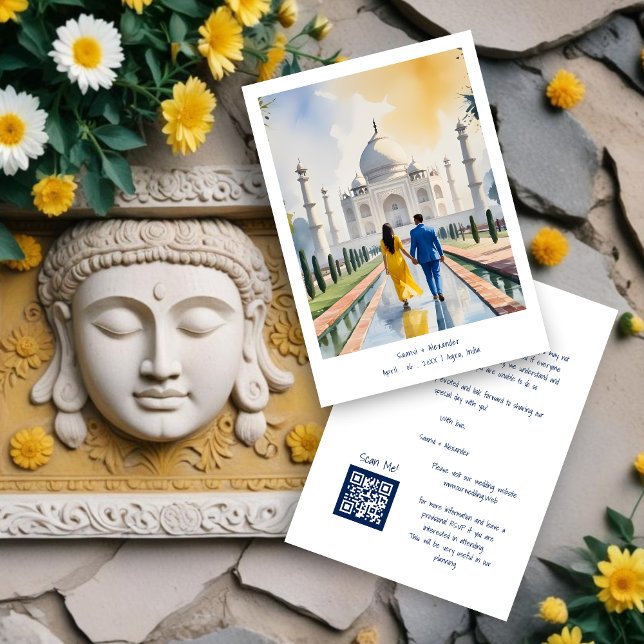 Reserve A Data India Agra Taj Mahal Romantic Cityscape Wedding Co (India Agra Taj Mahal Romantic Cityscape Wedding Couple Illustration Save the Dates Cards.)