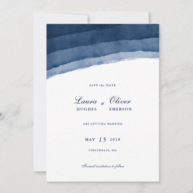 Reserve A Data Indigo Azul Aquarela Save the Date (Frente)