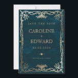 Reserve A Data Indigo Medieval Dourado Hera Casamento<br><div class="desc">Azul Dourado Hera Dourado  Casamento Elegante</div>