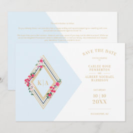 Reserve A Data Iniciais de Casamento Azul Claro Forma de Diamante