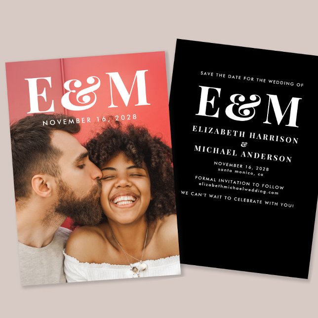 Reserve A Data Iniciais de Monograma Grande Moderno Foto Preto (Criador carregado)