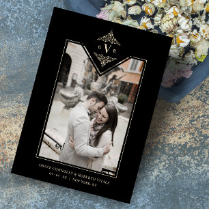 Reserve A Data Iniciais de Ouro Chic Flourish, sofisticado, preto