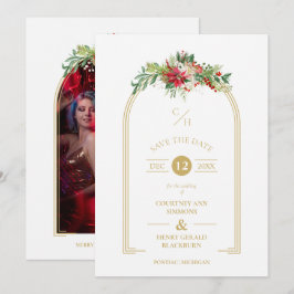 Reserve A Data Iniciais de Rico de luxo Arch Floral Foto de Natal