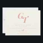 Reserve A Data Iniciais Mínimas | Casamento Coral Rosa Chic Moder<br><div class="desc">Celebre o seu casamento com este design minimalista e moderno de 'save the date' de casamento em tons de coral rosa e marfim,  apresentando suas iniciais personalizadas em uma tipografia. Veja toda a coleção em "Iniciais Mínimas".</div>