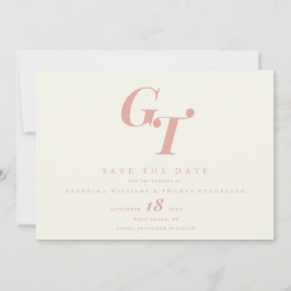 Reserve A Data Iniciais Mínimas | Casamento Coral Rosa Chic Moder