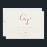 Reserve A Data Iniciales Mínimas | Casamento Moderno e Chic Coral<br><div class="desc">Celebre o seu casamento com este design minimalista e moderno de 'salve a data' em tons de coral rosa e marfim,  apresentando suas iniciais personalizadas em uma tipografia. Veja toda a coleção em "Iniciales Mínimas".</div>