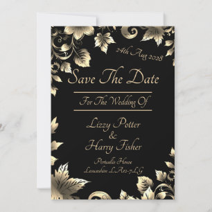 Reserve A Data Intervalo Floral Dourado e Preto Elegante Salvar a