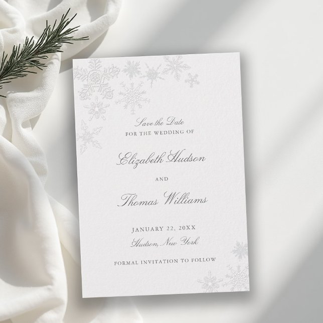 Reserve A Data Inverno Floco de Neve País das Maravilhas Casament (winter wedding save the date modern classic snowflake snow frost wonderland elegant romantic  frame)