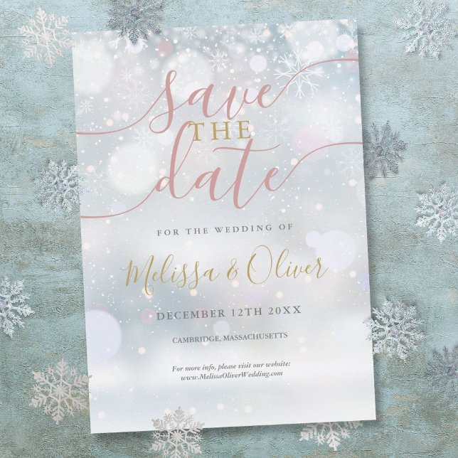 Reserve A Data Inverno Mágico Rosa e Dourado (Winter Wonderland Pink And Gold Save The Date)
