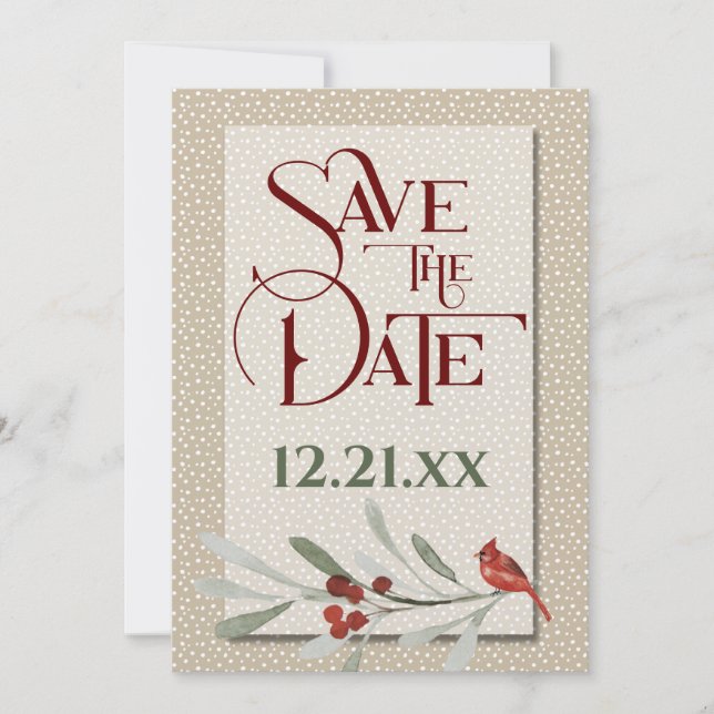 Reserve A Data Inverno Simples com Casamento de Cardeais (Frente)