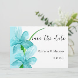 Reserve A Data Íris Azul Floral Aquarela Pintada à Mão