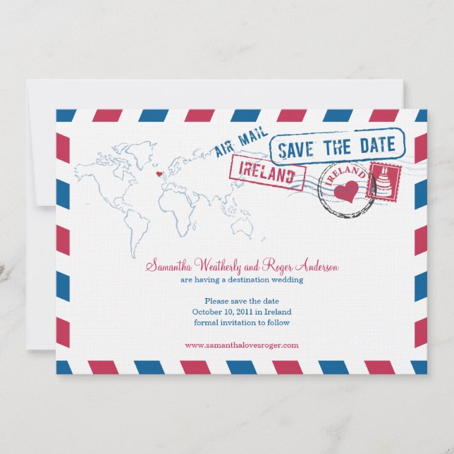 Reserve A Data Irlanda Air Mail Wedding Save The Date (Salvem A D (Frente)