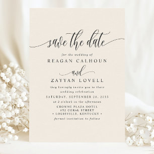 Reserve A Data Ivory Cream Elegante Caligrafia Salva Data