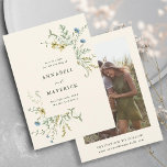 Reserve A Data Ivory Delicate Wildflower Boho Foto de Casamento<br><div class="desc">Este elegante casamento salva o cartão de data com flores salgadas pintadas manualmente em amarelo-manteiga,  verde-sábio,  verde-poeirento e azul-claro com uma foto e mais informações no verso. Para uma personalização mais avançada deste design,  clique no BOTÃO FERRAMENTA DESIGN AZUL acima! Itens correspondentes também estão disponíveis.</div>