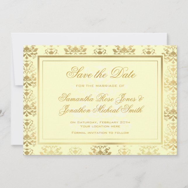 Reserve A Data Ivory & Dourado Damask Salvar a Data (Frente)
