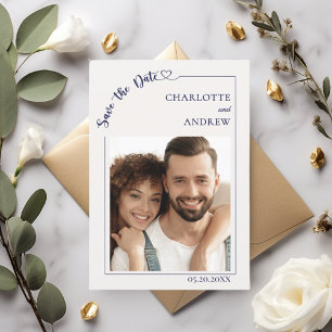 Reserve A Data Ivory e azul-marinho foto casamento Save the Date