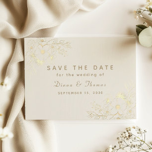 Reserve A Data Ivory e Dourado Casamento Floral