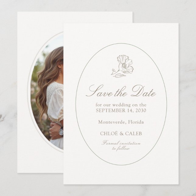 Reserve A Data Ivory & Sand | Casamento de Script Chic Couple (Frente/Verso)