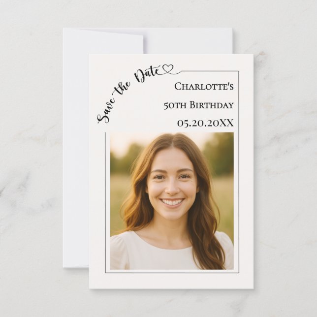 Reserve A Data Ivory simple modern photo Birthday Save the Date (Frente)