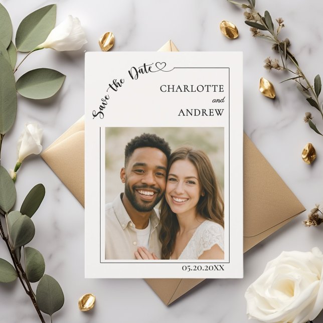 Reserve A Data Ivory simple modern photo wedding Save the Date (Criador carregado)