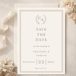Reserve A Data Ivory taupe monogram wreath wedding
