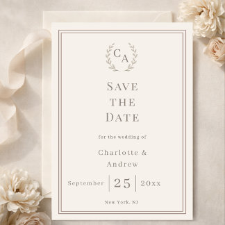 Reserve A Data Ivory taupe monogram wreath wedding