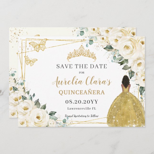 Reserve A Data Ivory White Floral Quinceanera Brown Princess (Frente/Verso)