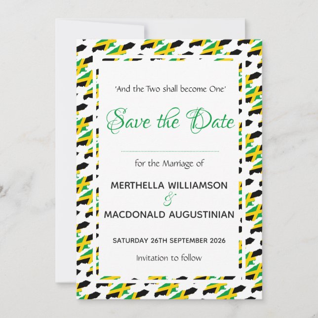 Reserve A Data JAMAICA Celebração Personalizada Casamento com Esc (Frente)