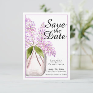 Reserve A Data Jar Rustic Watercolor de Lilac Flowers Casamento