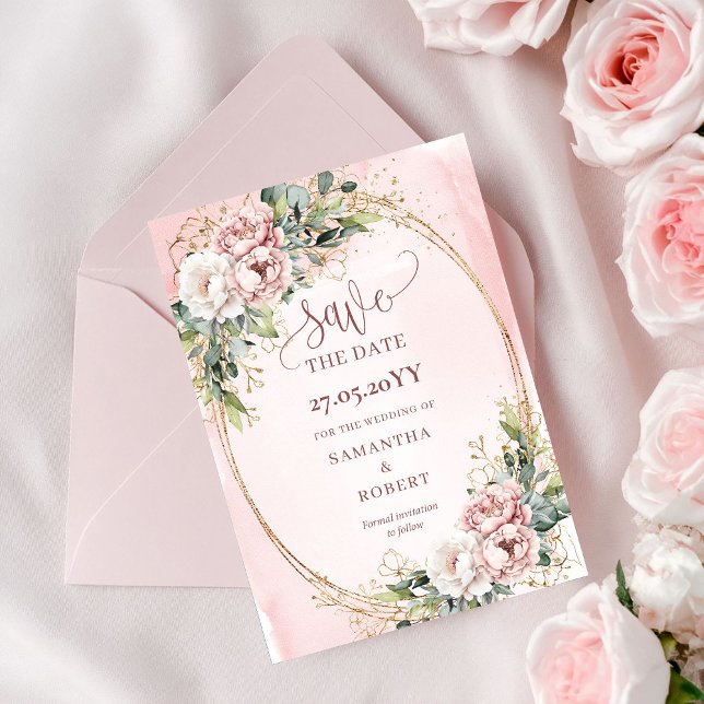 Reserve A Data Jardim Boêmio Rosa Flores Salve O Dia (Garden Bohemian Blush Pink Flowers Save The Date)