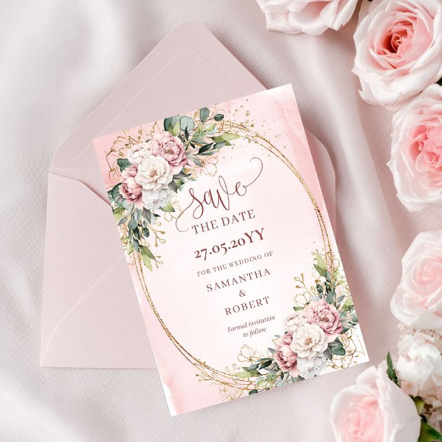 Reserve A Data Jardim Boho Floral Rosa Desbotado Salve a Data (Garden Boho Dusty Pink Floral Save The Date)