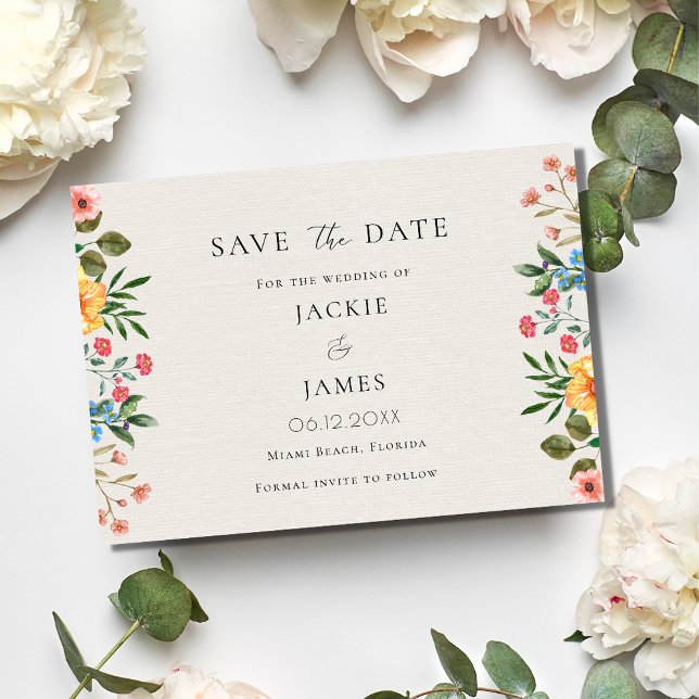 Reserve A Data Jardim de Flores Silvestres Casamento Floral (Wildflowers Garden Floral Wedding Save The Date)