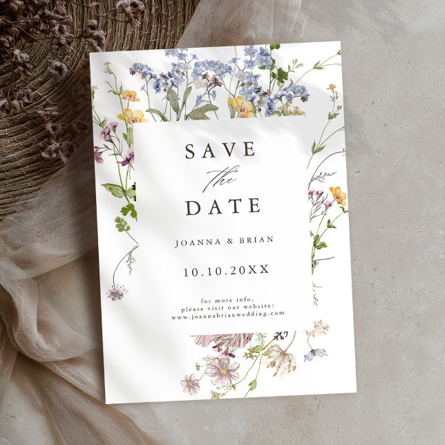 Reserve A Data Jardim dos Prados de Primavera Selvagem, Bonito, (Colorful Pretty Spring Wildflower Meadow Garden Save The Date card)