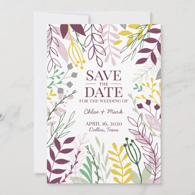 Reserve A Data Jardim Floral Boho Verão Outono Cassis Açafrão (Frente)