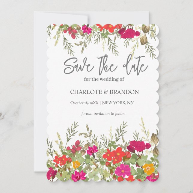 Reserve A Data Jardim Floral de Verão Flores Silvestres Casamento (Frente)